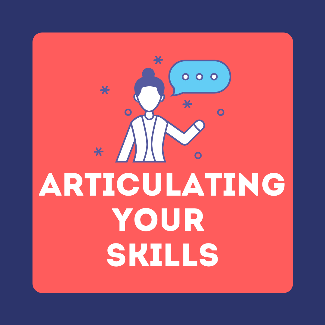 Clipart person talking with the text "Articulating Your Skills" directly beneath.