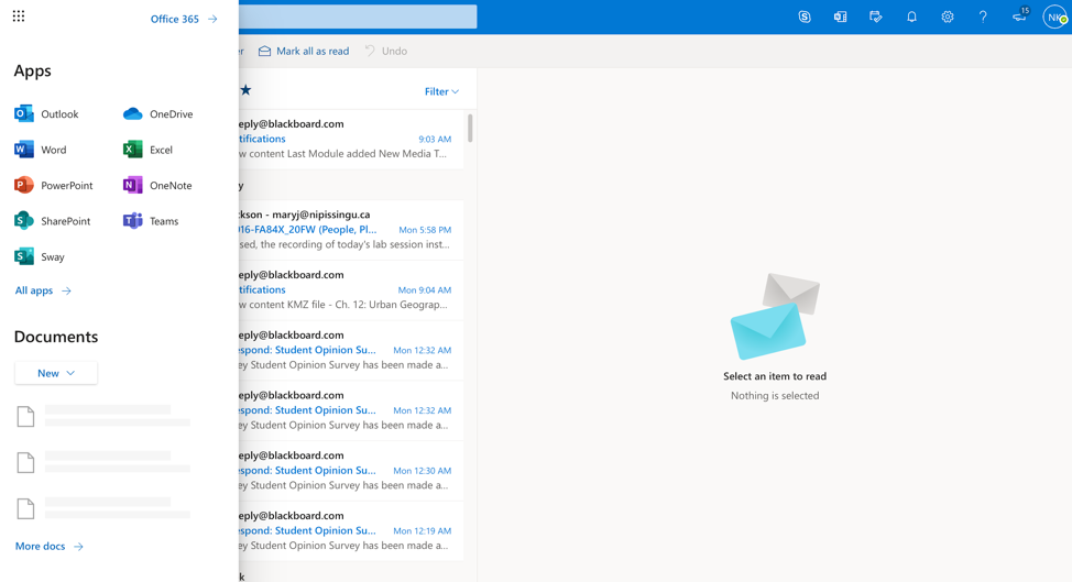 Office 365 apps menu