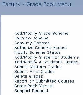 Faculty Gradebook menu