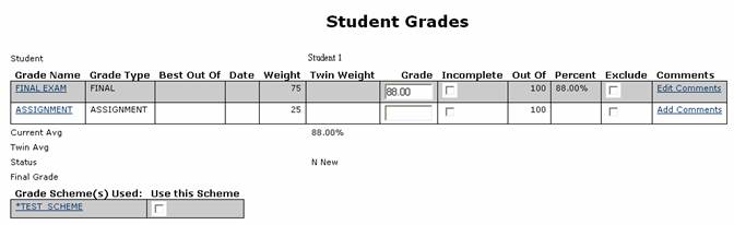 Gradebook add modify student grade table