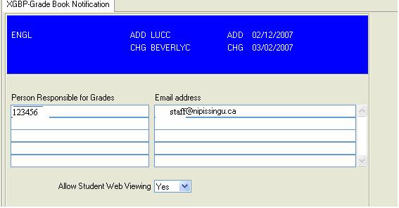 Gradebook notification table