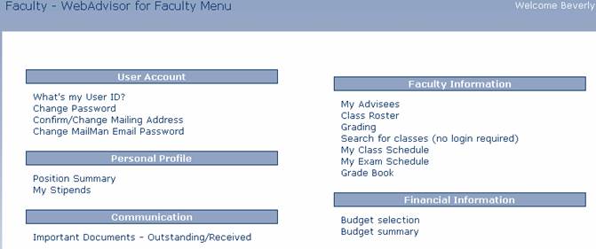 Gradebook menu