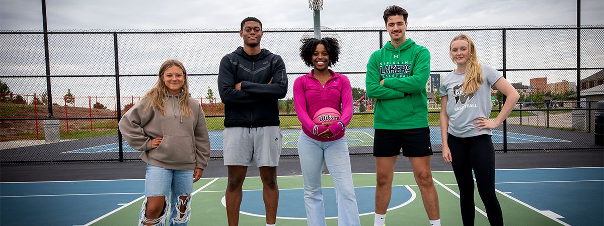4 students and downtown basketball court