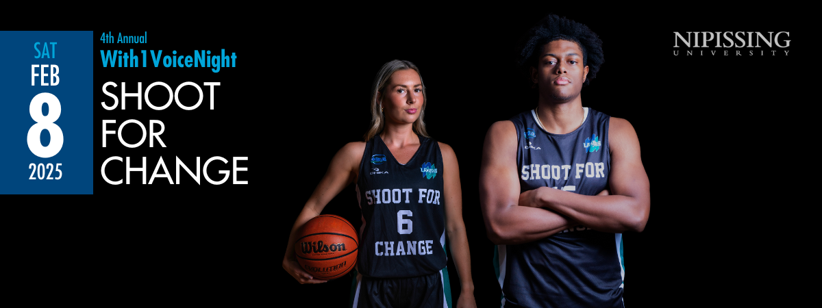 Shoot for Change 2025 Poster of two basketball players against a dark background