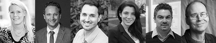 Black and white headshots of collaborators from around the world