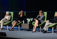 The 6 panelist speakers on stage at An Evening at Nipissing 