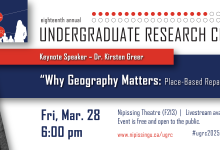 Blocks of color and white text about event information 