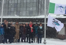 Nipissing’s NU25 flag atop the flagpole at City Hall