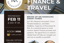 Research Finance & Travel, scheduled for Wednesday, Feb 11th at 2:00 p.m., in room H106